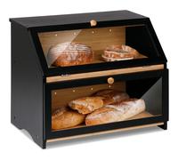 Double Decker Bamboo Bread Bin 2-Layer Bread Box Large Capacity Bread Storage for Kitchen 15.3"x9.8"x12.6" Black