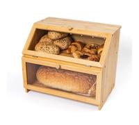 Double Decker Bamboo Bread Bin 2-Tier Bread Box With Cutting Board And Knife Holder Naturally Antibacterial Sustainable Eco Friendly Storage Box Organic Premium Kitchen Organiser (Natural (Original))