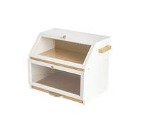 Double Decker Bamboo Bread Bin 2-Tier Bread Box With Cutting Board And Knife Holder Naturally Antibacterial Sustainable Eco Friendly Storage Box Organic Premium Kitchen Organiser (White / Natural)