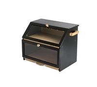 Double Decker Bamboo Bread Bin 2-Tier Bread Box With Cutting Board And Knife Holder Naturally Antibacterial Sustainable Eco Friendly Storage Box Organic Premium Kitchen Organiser (Black / Natural)