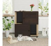 Double-Decker Cat Litter Box Enclosure for 2 Cats, Hidden Cat Litter Box Furniture with Scratching Posts & Mat, Wooden Indoor Cat Litter Cabinet Cupboard Side Table, 80x50x88 cm - Walnut