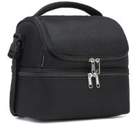 Double Decker Cooler Insulated Lunch Bag Large Tote for Boys, Girls, Men, Women, with Adjustable Strap,Black