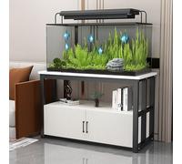Double-Decker Fish Tank nd Rack Width 50-120cm Heavy-Du Base with Sto Cabinet Ideal for Home or Office Modern Design (White & Black 80x50x70cm)