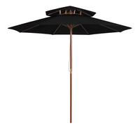 Double Decker Parasol with Wooden Pole Black 270 cm