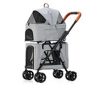 Double Decker pet car, Multifunction 3in1 Cats Buggy, Foldable Dog Buggy for Small Dogs, Click on, in Front, Front, pet car for 2 Dogs