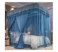 Double deluxe bed canopy mosquito net, romantic bed curtain suitable for single and double beds, with U-shaped support/simple installation (Color : Blue, Size : 180X220X210CM)