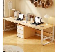 Double Desk for 2 People with 3 Drawers - Wooden Gaming & Study Table, Dual Workstation Computer Desk for Home Office, Natural Finish