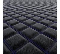 Double Diamond Black Faux Leather Leatherette Upholstery Blue Stitch for Car, Boat, Camper Fire Retardant Vinyl 5 Metre Length