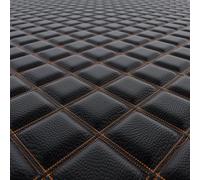 Double Diamond Black Faux Leather Leatherette Upholstery Orange Stitch for Car, Boat, Camper Fire Retardant Vinyl 4 Metre Length