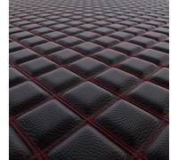 Double Diamond Black Faux Leather Leatherette Upholstery Red Stitch for Car, Boat, Camper Fire Retardant Vinyl 25 Metre Length