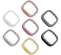 [Double Diamonds] SINGEAR Bling Protector Case Compatible for Fitbit Versa 3/ Sense, Shiny Crystal Rhinestone Bumper Frame for Women Smart Watch (7 Pack
