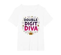 Double Digit Diva: 10th Birthday Queen Celebration T-Shirt, Women's Plus, White, 4X