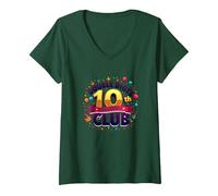 Double Digits 10th Club Est. 2013 Festive Anniversary V-Neck T-Shirt, Women, Forest Green, XXL