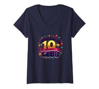 Double Digits 10th Club Est. 2013 Festive Anniversary V-Neck T-Shirt, Women, Navy, L