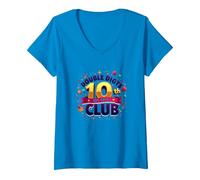 Double Digits 10th Club Est. 2013 Festive Anniversary V-Neck T-Shirt, Women, Sapphire, M
