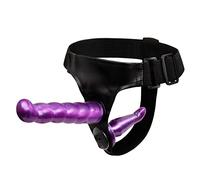 Double Dildo Strap on Harness 7 Inch and 5 Inch Sex Toy Lesbian DP Pegging Deeply Dippy (Purple)