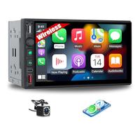 Double Din Car Stereo Wireless CarPlay Android Auto Bluetooth FM/AM/RDS Radio 7 Inch HD 1024 * 600 Touch Screen Mirror Link 3 USB Type-C DSP RCA SWC + Backup Camera Mic