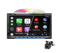 Double Din Car Stereo with CD/DVD Player, Wireless CarPlay & Android Auto 7 inch Touch Screen Car Radio Support Bluetooth AM/FM Mirror Link USB/TF/AUX Input+Backup Camera