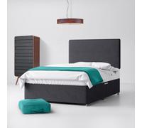 Double - Divan Bed and Cornell Plain Headboard - Dark Grey - Charcoal - Fabric - 4ft6 - Happy Beds