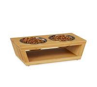 Double Dog Bow Feeding Station, 2 Stainless Steel Bowls, Raised Pet Bar