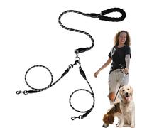 Double Dog Cable, Lead 2 Dogs, Pet Walking Bungee , Portable Shock Absorbing Split Rope, Sturdy Outdoor Travel Dog Control Gear with Poop Bag Attachment for Trips