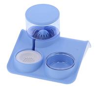Double Dog Cat Bowls, Cat Food and Water Bowl Set, Automatic Cat Water Dispenser and Detachable Bowl for Indoor Small Medium Dog Puppy Kitten 2 in 1 (Rooftop drinking fountain blue)