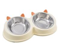 Double Dog Cat Food Bowls, Removable & Non-Skid & Non-Spill Stainless Steel Raised Cat Pet Bowl, 15° Tilted Angle Raised Slanted Food Water Bowl Anti Vomiting for Cats and Small Dogs (White, Medium)