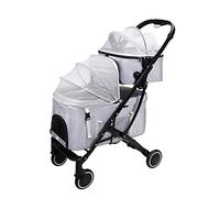 Double Dog Cat Stroller Pet Strolling Cart for Small Medium Dogs Cats 2 Doggie Puppy or 2 Kitty 4 Wheels Folding Removable Travel Carrier Cage 6 Kg / 13 Lbs 15 Kg / 33 Lbs Capacity ( Color : Graey )