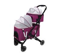 Double Dog Cat Stroller Pet Strolling Cart for Small Medium Dogs Cats 2 Doggie Puppy or 2 Kitty 4 Wheels Folding Removable Travel Carrier Cage 6 Kg / 13 Lbs 15 Kg / 33 Lbs Capacity ( Color : Purple )