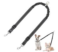Double Dog Lead Coupler No Tangle 360° Swivel Double Dog Lead Splitter Adjustable Shock Absorbing Bungee Reflective Dual Lead for Two Pets Dogs Medium Large Training(Black)