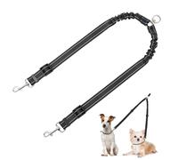 Double Dog Lead Coupler, No Tangle 360°Swivel Rotation with 2 Splitter, Heavy Duty Dog Leash Coupler Adjustable Shock Absorbing Bungee Reflective Dual Lead for Puppy Small Medium Dogs