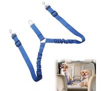 Double Dog Lead for Walking 2 Dogs,Adjustable Elastic Dog Car Harness,Seatbelt with Anti-Shock Bungee Buffer,Heavy Duty Reflective Puppy Cars Restraint,Heavy Duty Dog Seat Belts for Cars UK (Blue)