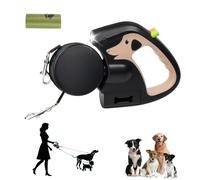 Double Dog Lead for Walking 2 Dogs No Tangle - 3m Retractable Dog Lead with 360° Tangle-Free Nylon Tape, Anti-Slip Handle, Rechargeable Flashlight and Waste Bag Dispenser for Dogs up to 10kg