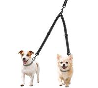 Double Dog Lead for Walking 2 Dogs No Tangle, Dual Dog Lead Coupler with 360° Swivel, Adjustable Bungee Sections, Reflective Stitching, Two Dog Walking Lead, Black
