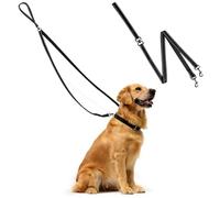 Double Dog Lead, No-Tangle 360° Dog Leads for Large Dogs, Comfortable Padded Handle, Reflective Stitching, Adjustable Length, for Walking & Training Medium Large Breeds (Black)