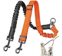 Double Dog Lead No Tangle, No Tangle Split Lead for Walking 2 Dogs, Adjustable Reflective Shock Absorbing Splitter Leash for Training, Small, Medium & Large Dogs (Black&Orange)