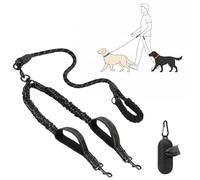 Double Dog Lead No Tangle - Reflective Bungee Dog Lead for Walking 2 Dogs, Two Padded Handles Dual Dog Splitter with 360°Swivel Rotation for Medium Large Dogs (11-80kg)