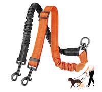 Double Dog Lead No Tangle Reflective Walking Training Leash Comfortable Shock Absorbing Leash 360° Swivel Heavy Duty Reflective Adjustable Dual Splitter for Small Medium, Large Dogs (Black+Orange)