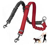 Double Dog Lead No Tangle Reflective Walking Training Leash Comfortable Shock Absorbing Leash 360° Swivel Heavy Duty Reflective Adjustable Dual Splitter for Small Medium, Large Dogs (Black+Red)