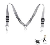 Double Dog Lead Split Double Dog Leash Coupler Reflective Dual Dogs Lead No Tangle Adjustable Bungee Dual Leash for Dogs with 360° Swivel Rotation (Grey)