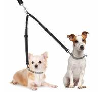 Double Dog Lead Splitter, No Tangle 360° Rotation Dog Leash Coupler for Walking 2 Dogs, Adjustable Shock Absorbing Bungee Reflective Dual Lead (Black, S (for Pets 7-20 LBS))