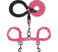 Double Dog Leash, Dual Dog Leash, 360° Swivel Tangle Free Bungee Walking Training for Medium Small Dogs, Shock Absorbing Bungee Reflective for Two Dogs, 8~35 lbs, Pink