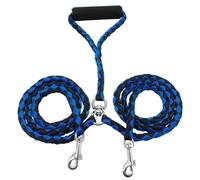 Double Dog Leash for Two Dogs No Tangle, Double Bungee Leash - 1st Step Training Tool with Tangle-Free 360° Swivel for Small/Medium/Large Breeds, Padded Handles, Shock Absorbing Rope(BlueBlack)