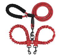 Double Dog Leash for Two Dogs, Reflective Shock Absorbing Bungee Dual Dog Leashes Lead 360° Swivel No Tangle for Small Medium Large Dogs Walking Training (Red)