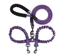 Double Dog Leash for Two Dogs, Reflective Shock Absorbing Bungee Dual Dog Leashes Lead 360° Swivel No Tangle for Small Medium Large Dogs Walking Training (Purple)