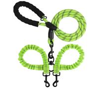 Double Dog Leash for Two Dogs, Reflective Shock Absorbing Bungee Dual Dog Leashes Lead 360° Swivel No Tangle for Small Medium Large Dogs Walking Training (Green)