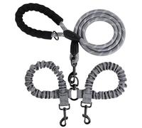 Double Dog Leash for Two Dogs, Reflective Shock Absorbing Bungee Dual Dog Leashes Lead 360° Swivel No Tangle for Small Medium Large Dogs Walking Training (Grey)