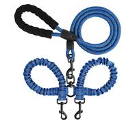Double Dog Leash for Two Dogs, Reflective Shock Absorbing Bungee Dual Dog Leashes Lead 360° Swivel No Tangle for Small Medium Large Dogs Walking Training (Royal Blue)
