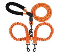 Double Dog Leash for Two Dogs, Reflective Shock Absorbing Bungee Dual Dog Leashes Lead 360° Swivel No Tangle for Small Medium Large Dogs Walking Training (Orange)
