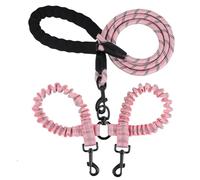 Double Dog Leash for Two Dogs, Reflective Shock Absorbing Bungee Dual Dog Leashes Lead 360° Swivel No Tangle for Small Medium Large Dogs Walking Training (Pink)